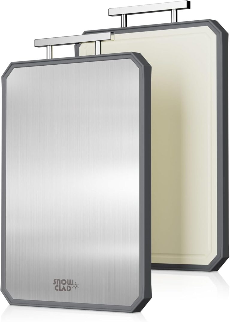 SNOWCLAD Stainless Steel Cutting Board,Double Sided Steel Cutting Boards for kitchen,Stainless Steel/Wheat straw pp Large Board for meat,non toxic Chopping,16 * 11 Inch,Dishwasher Safe