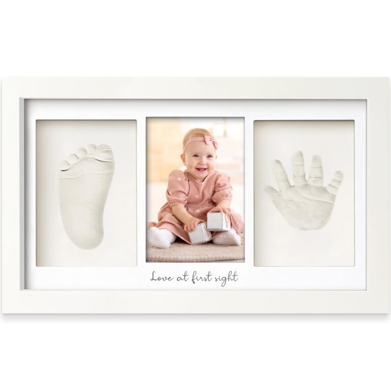 Baby Hand and Footprint Kit – Clay Handprint Keepsake Frame, Newborn Nursery Picture Frame, Personalized New Mom Gifts for Baby Shower & Registry (Alpine White)