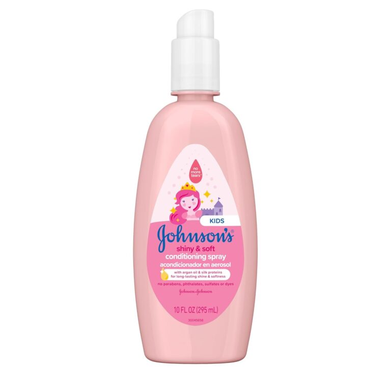 Johnson’s Kids Shiny & Soft Hair Conditioning Spray with Argan Oil & Silk Proteins, Tear-Free Conditioning Spray for Shine & Softness, Gentle for Toddler Haircare, 10 fl. oz