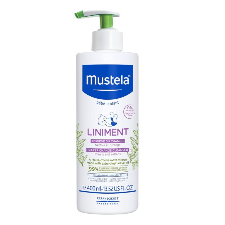 Mustela Liniment – No-Rinse Baby Cleanser for Diaper Change – with Extra Virgin Olive Oil – Fragrance-Free – 13.52 fl. Oz