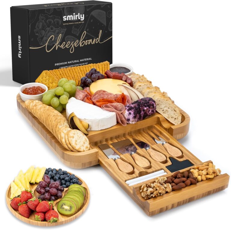 Smirly Charcuterie Board Set – Large Bamboo Cheese Board for Serving – House Warming Gifts New Home, Wedding & Bridal Shower Gift, Birthday Gift for Women