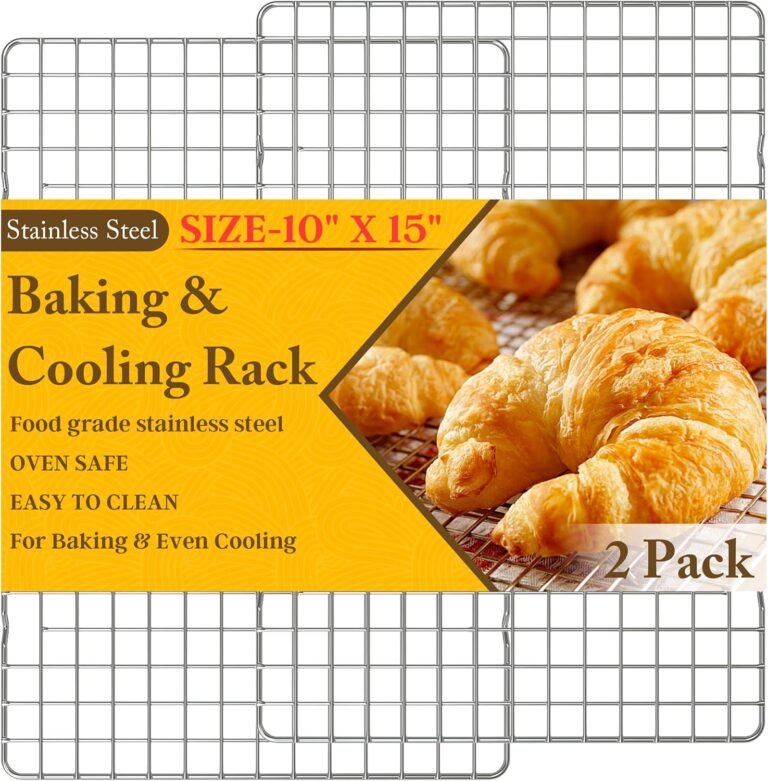 2PCS Cooling Racks for Cooking and Baking – 10″ x 15″Heavy Duty Stainless Steel Wire Rack for Baking, Grilling, Roasting – Oven & Dishwasher Safe – Fits Jelly Roll Sheet Pan-Silver