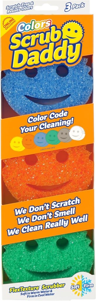 Scrub Daddy Color Sponges – Scratch-Free Multipurpose Dish Sponges for Kitchen, Bathroom & Household Cleaning – Made with BPA-Free Polymer Foam (3 Count)