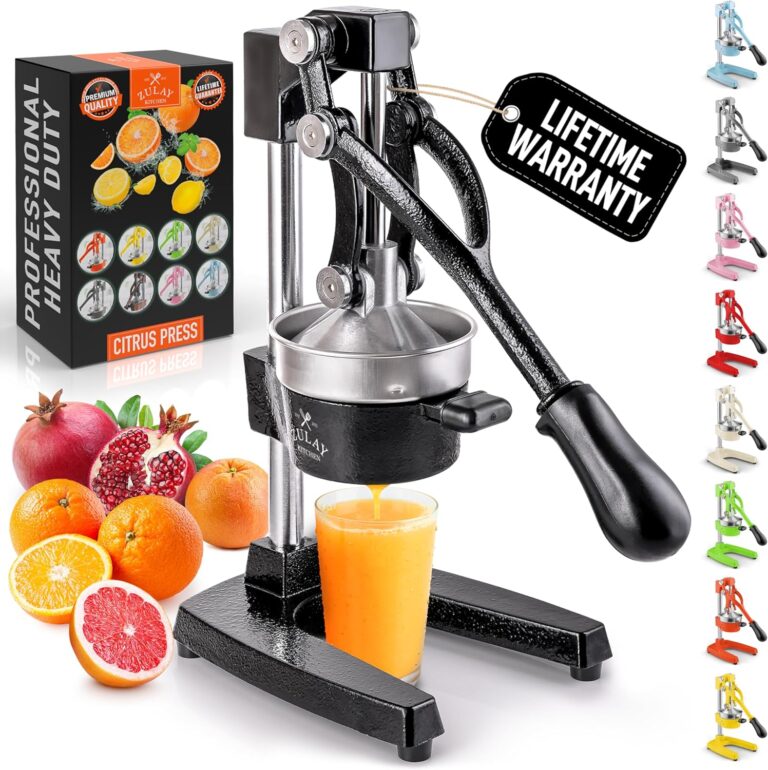 Zulay Kitchen Cast-Iron Orange Juice Squeezer – Easy-to-Clean, Heavy-Duty, Professional Citrus Juicer – Stainless Steel Lemon Squeezer – Manual Citrus Press & Orange Squeezer – Orange Juicer (Black)