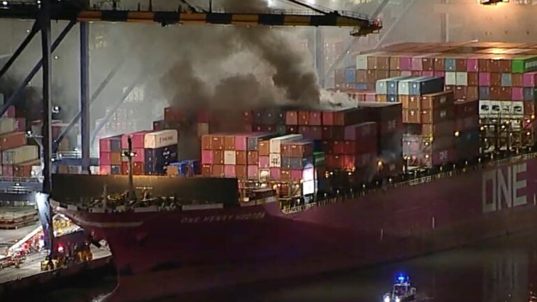 Fire on Los Angeles container ship prompts shelter in place order