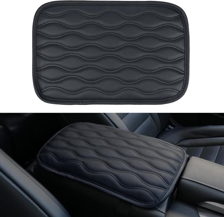 Amiss Auto Center Console Pad, Universal Waterproof Car Armrest Seat Box Cover, Car Interior Accessories, Leather Auto Armrest Cover Protector for Most Vehicle, SUV, Truck (Black)