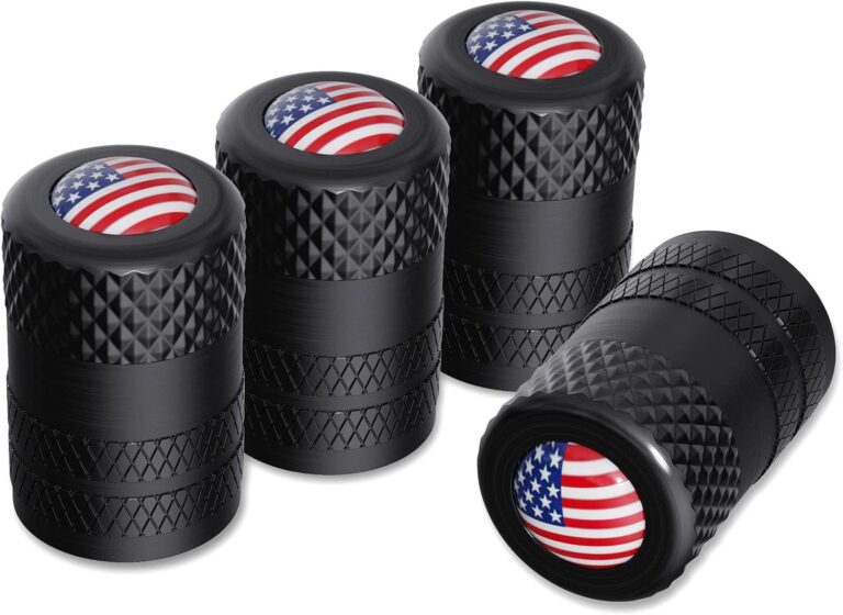 CKAuto American Flag Valve Stem Caps, Aluminum USA Tire Valve Caps, Universal Dust Proof Stem Covers for Cars, Trucks, Bikes, Motorcycles, Bicycles, Corrosion Resistant, 4 Pack(Black)