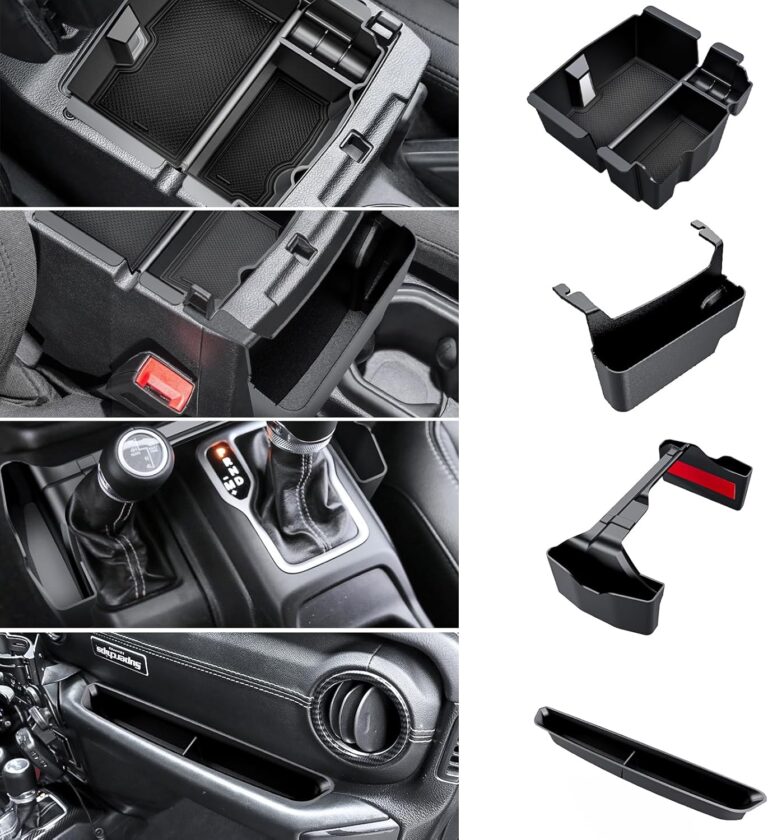 4PCS Center Console Organizer for 2018-2022 2023 Jeep Wrangler JL JLU and Gladiator JT Accessories Gear Shift Side Tray Organizer,Hanging Armrest Storage Box (Not for JK/JKU)