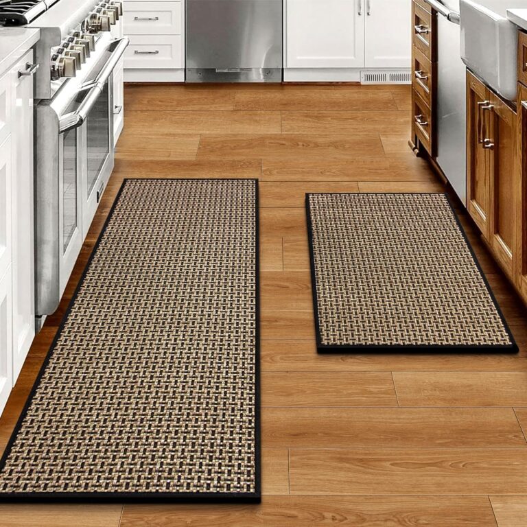 Kitchen Rugs and Mats Non Skid Washable Set of 2 PCS, Absorbent Runner Rugs for Kitchen, Front of Sink, Kitchen Mats for Floor, 17.3″x 47″+17.3″x 29″ (Black)