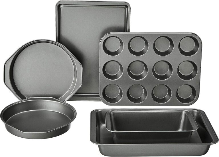 Amazon Basics 6 Piece Nonstick, Carbon Steel Oven Safe Bakeware Set with Cake, Muffin, Cookie, and Loaf Pans, 6 Piece, 16.25 x 11.75 x 6.25 inches
